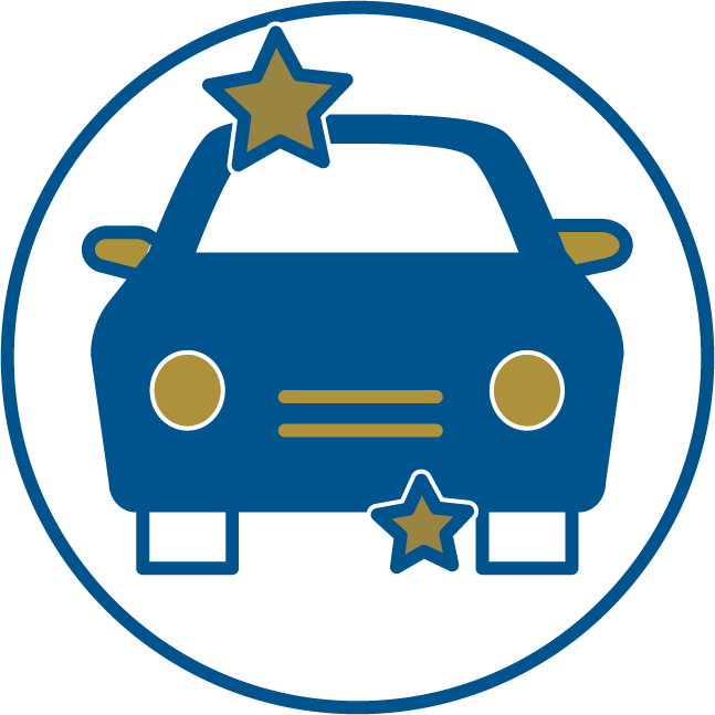 Blue car icon with stars on the top and bottom